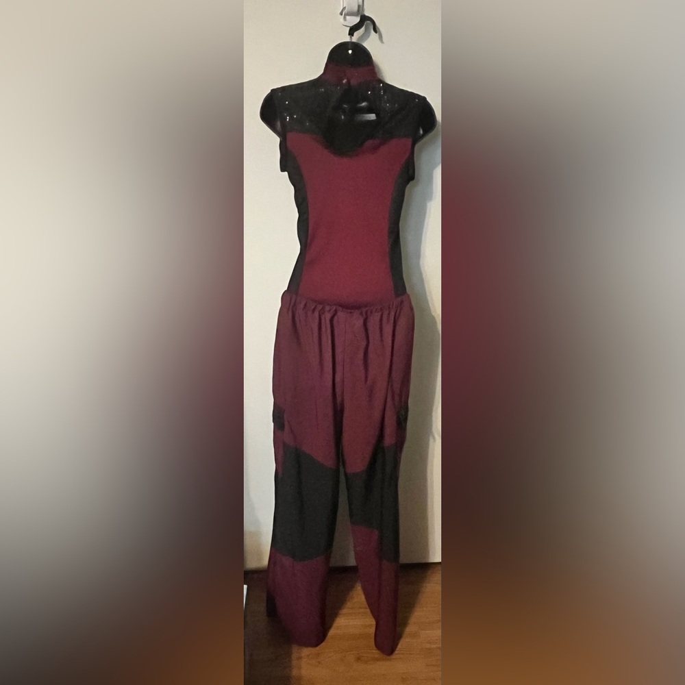 Weissman Womens Dance Costume Jogger Jumpsuit 2 Piece Pray for me Sz LA Maroon - Picture 7 of 13